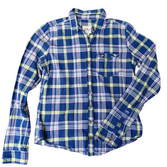 Hollister Blue and Green Casual Button Down Shirt - Picture 1 of 6